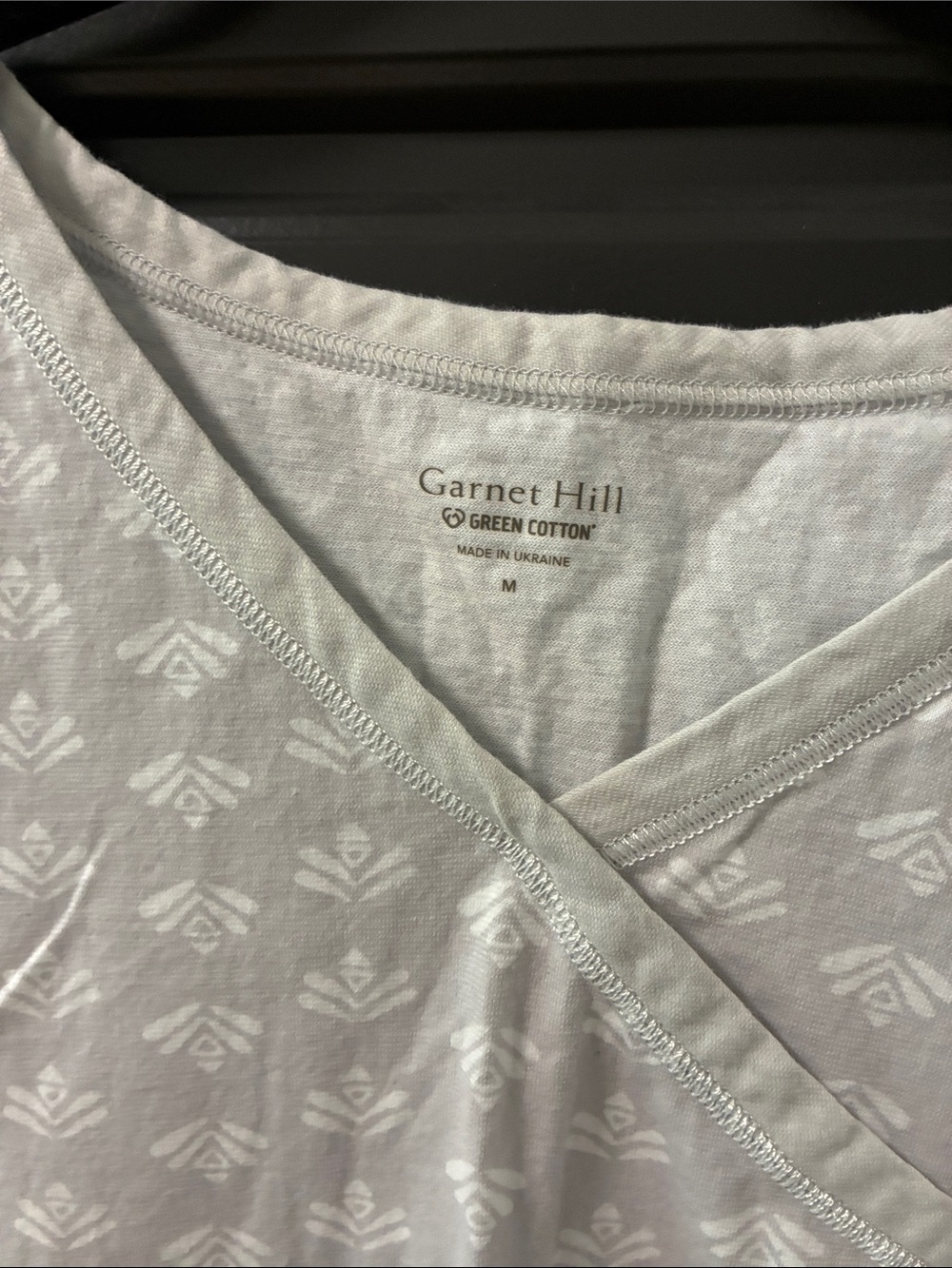 Garnet Hill Asian Wrap Light Gray and White Printed Short Pajama Set - Picture 3 of 4